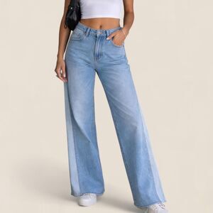 patchwork panel 70s style mid rise relaxed straight leg jeans | size 8  boho